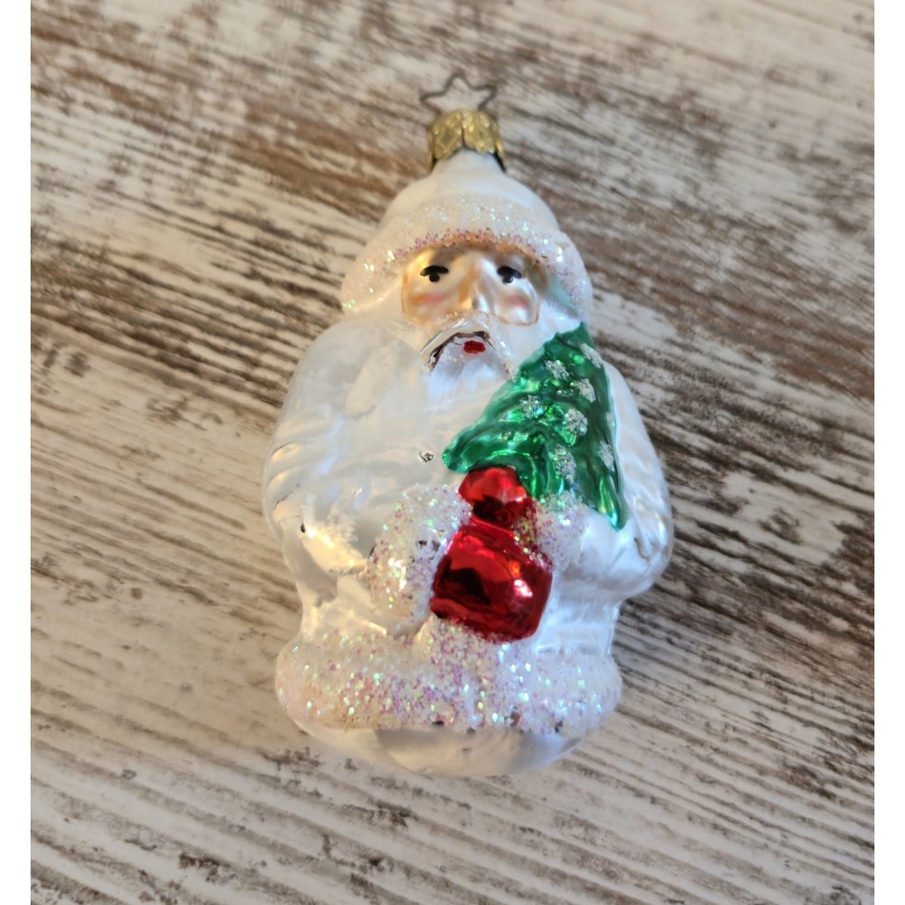 Vintage Blown Glass Santa Claus Ornament Holding Tree Glitter Germany Style